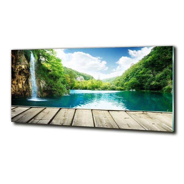 Glasbild Wasserfall im Wald