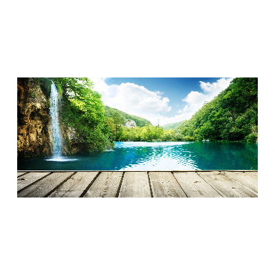 Glasbild Wasserfall im Wald