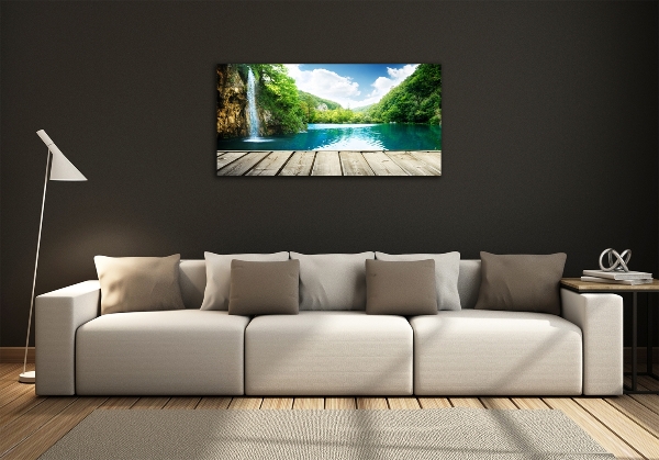 Glasbild Wasserfall im Wald