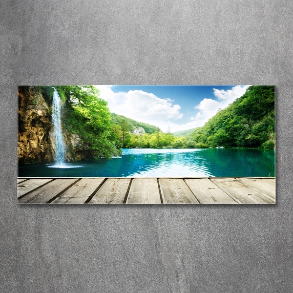 Glasbild Wasserfall im Wald