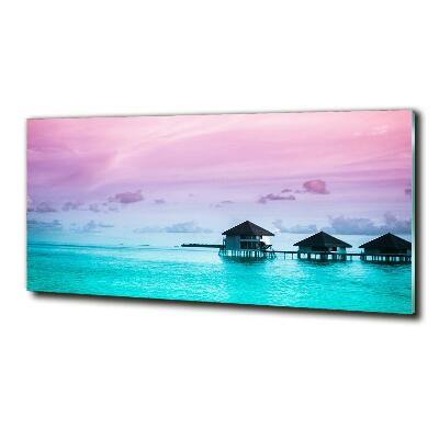 Glasbild Bungalows über dem Wasser