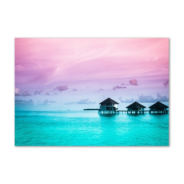 Glasbild Bungalows über dem Wasser