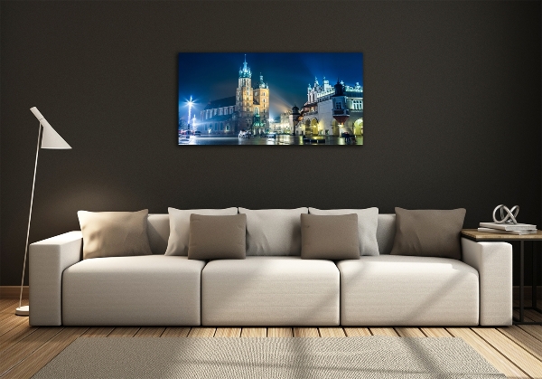 Glasbild Krakau bei Nacht