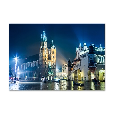 Glasbild Krakau bei Nacht