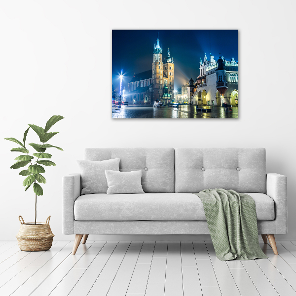 Glasbild Krakau bei Nacht