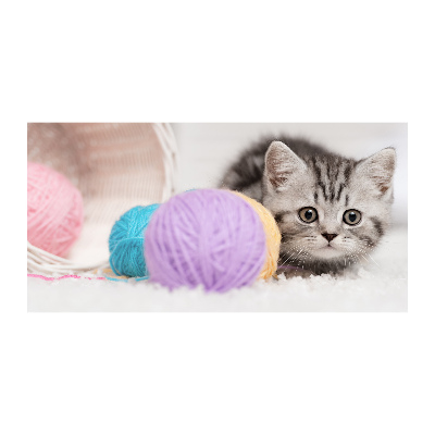 Foto glasbild Katze mit Garnknäueln