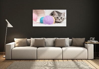 Foto glasbild Katze mit Garnknäueln