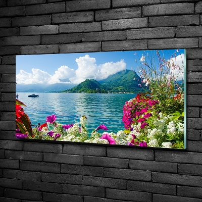 Bild auf glas Blumen am See