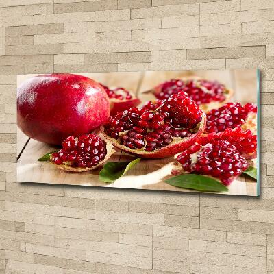 Glasbild Granatapfel mit Blättern
