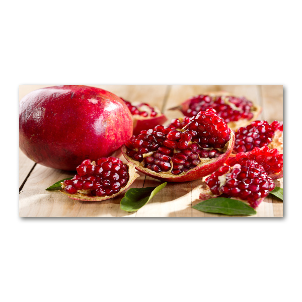 Glasbild Granatapfel mit Blättern