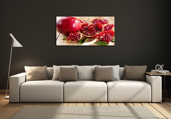 Glasbild Granatapfel mit Blättern