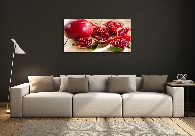 Glasbild Granatapfel mit Blättern