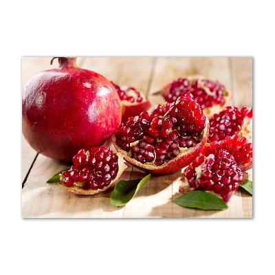 Glasbild Granatapfel mit Blättern