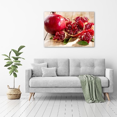 Glasbild Granatapfel mit Blättern