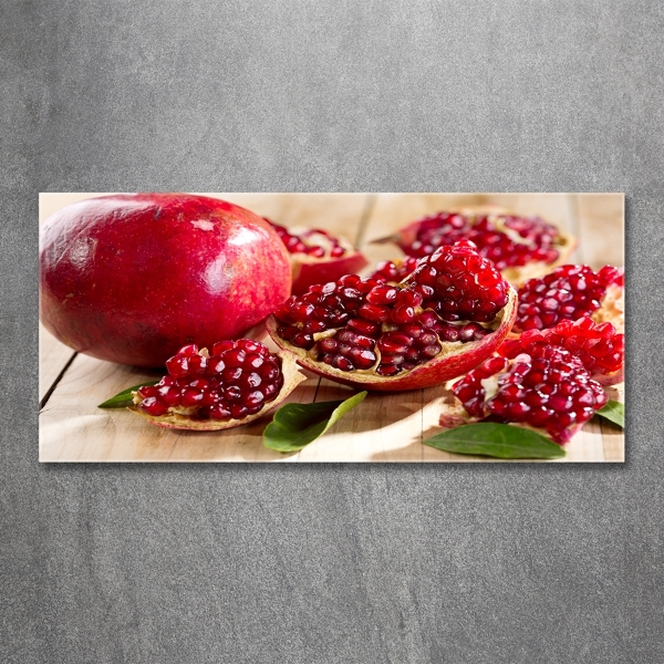 Glasbild Granatapfel mit Blättern