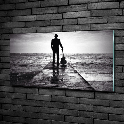 Foto glasbild Gitarrist auf dem Pier