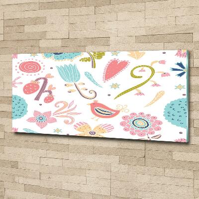 Glasbild Blumen und Vögel