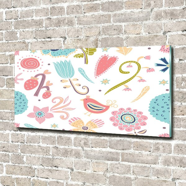 Glasbild Blumen und Vögel