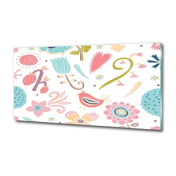 Glasbild Blumen und Vögel