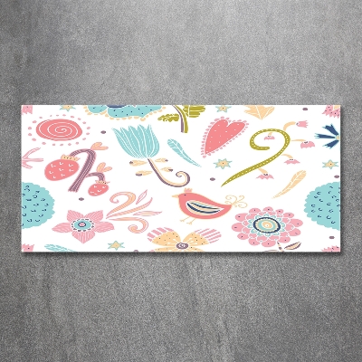 Glasbild Blumen und Vögel