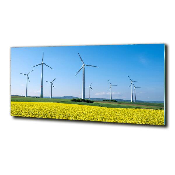 Glasbild Windmühlen auf dem Feld