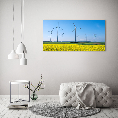 Glasbild Windmühlen auf dem Feld
