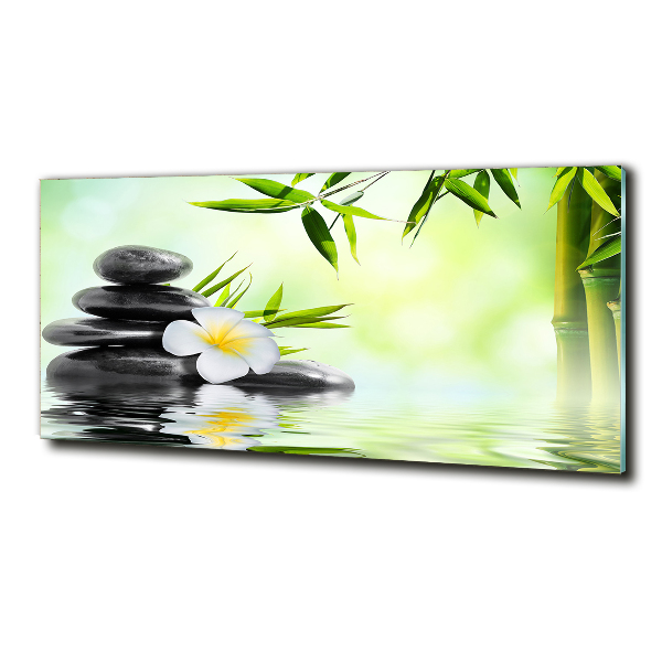 Glasbild Plumeria und Bambus