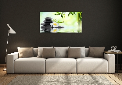 Glasbild Plumeria und Bambus