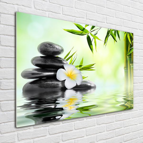 Glasbild Plumeria und Bambus