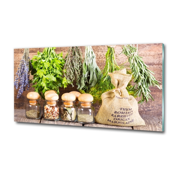 Foto glasbild Kräuter an einer Schnur