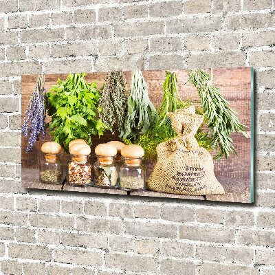 Foto glasbild Kräuter an einer Schnur