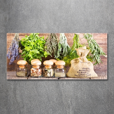 Foto glasbild Kräuter an einer Schnur