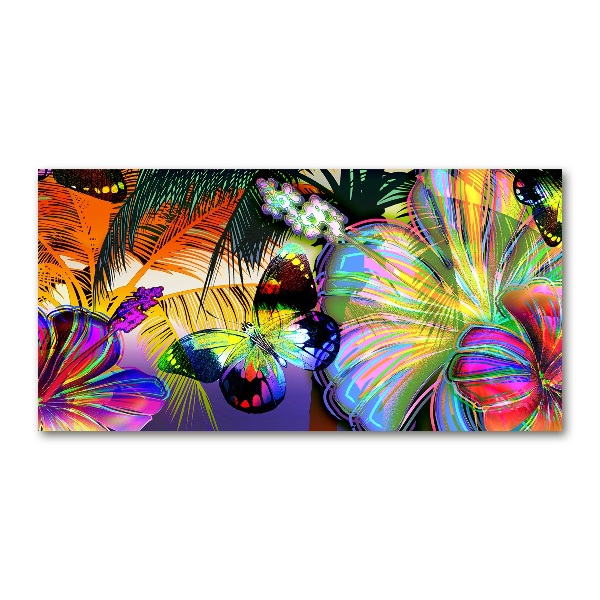 Bild auf glas Blumen und ein Schmetterling