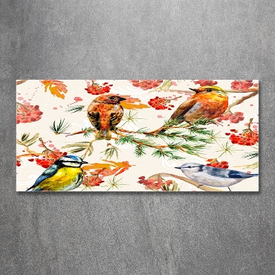 Foto glasbild Nadelbäume und Vögel