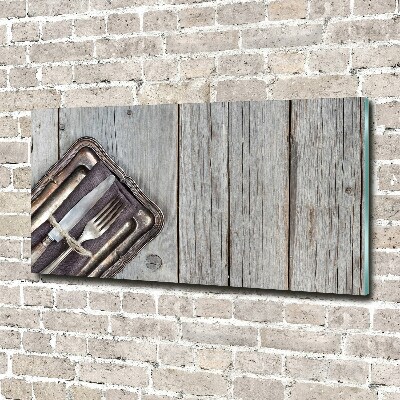 Bild auf glas Besteck auf Brettern