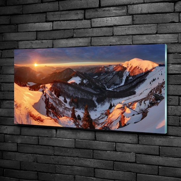 Glasbild Winter in den Bergen