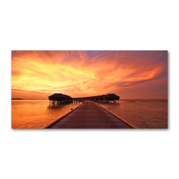 Glasbild Bungalows auf den Malediven