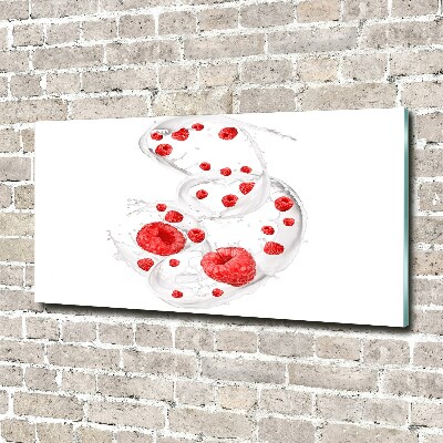 Glasbild Himbeeren mit Milch