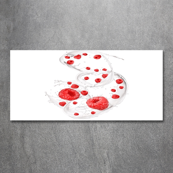Glasbild Himbeeren mit Milch