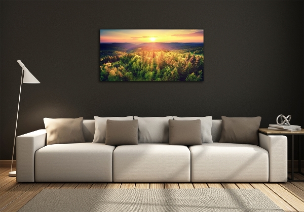Glasbild Sonnenuntergang im Wald