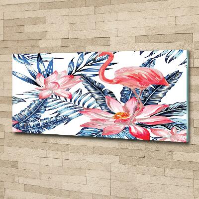 Foto glasbild Flamingos und Pflanzen