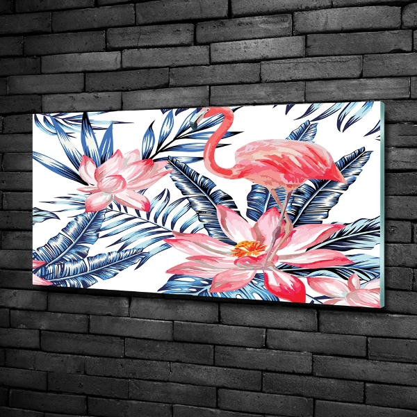 Foto glasbild Flamingos und Pflanzen