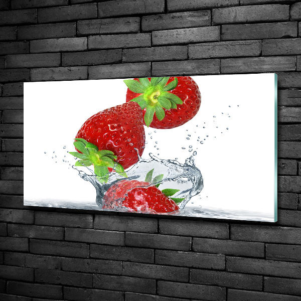 Glasbild Herabfallende Erdbeeren