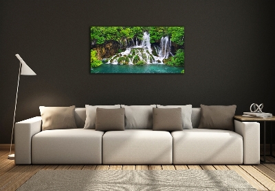 Glasbild Wasserfall in den Bergen