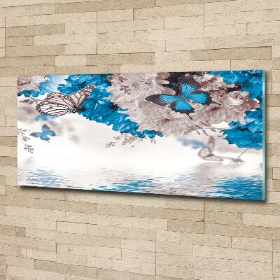 Glasbild Blumen und Schmetterlinge