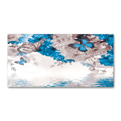 Glasbild Blumen und Schmetterlinge