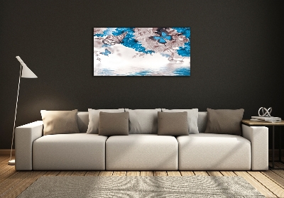 Glasbild Blumen und Schmetterlinge