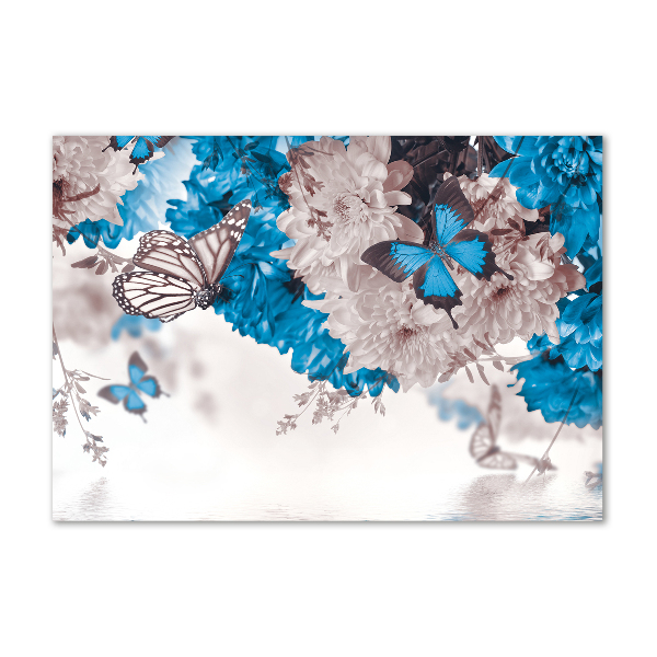 Glasbild Blumen und Schmetterlinge
