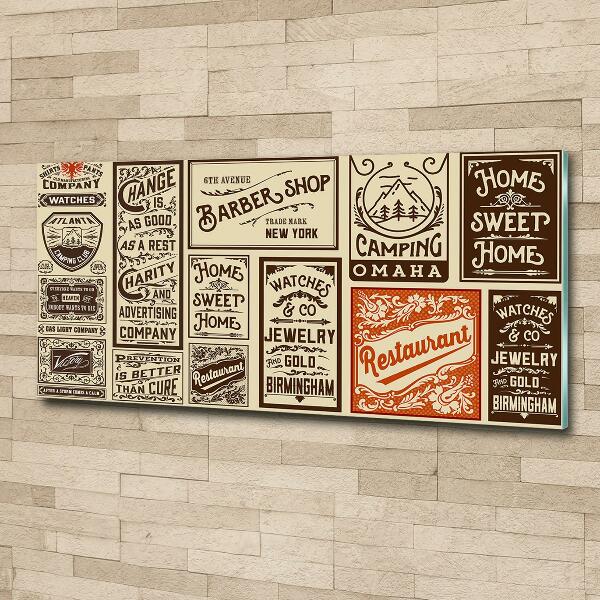 Glasbild Werbung und Etiketten