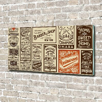 Glasbild Werbung und Etiketten